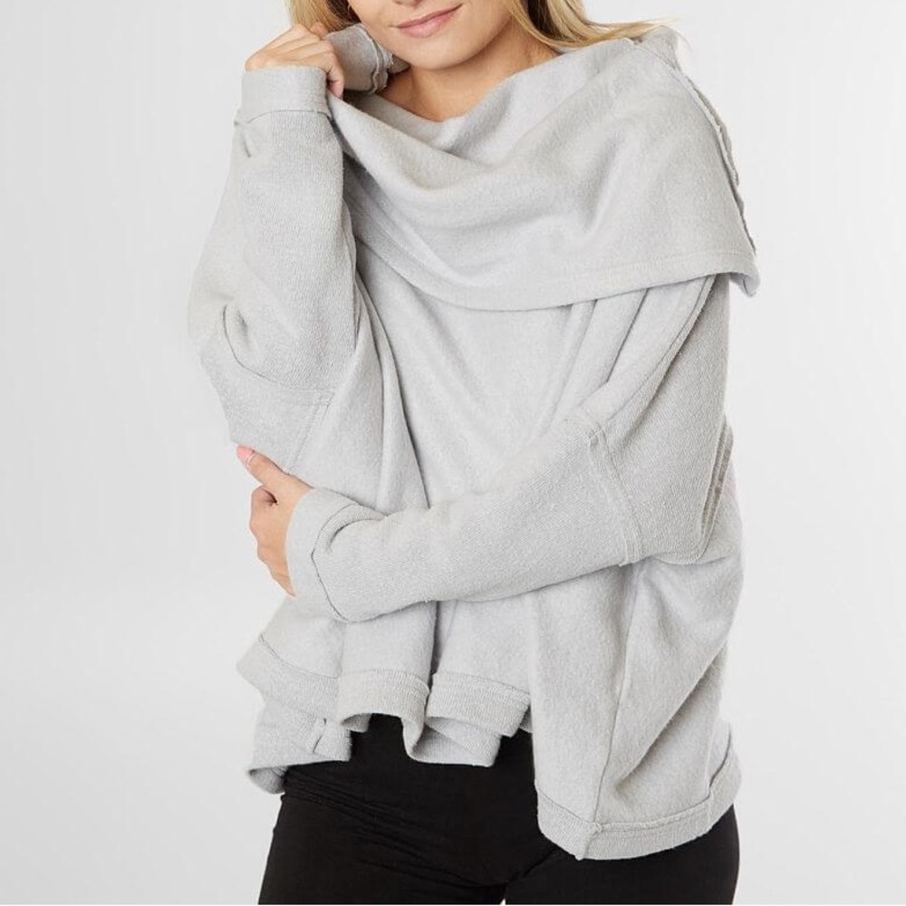 Free People Huntington Fleece Pullover Sweatshirt Cowl Neck Grey